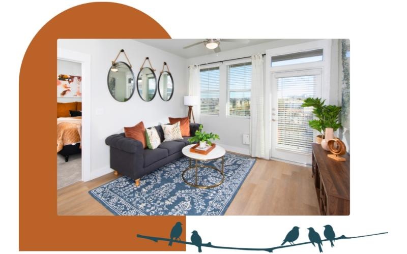 Generous living spaces to relax and unwind a living room with a couch and a table