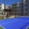 a pickleball court in front of a building