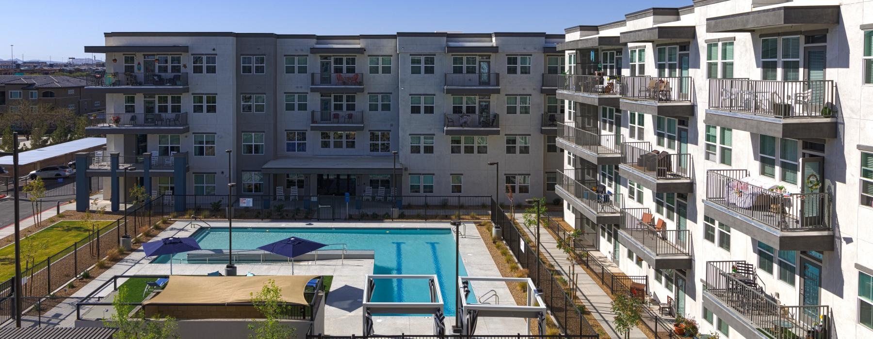 a building with a pool